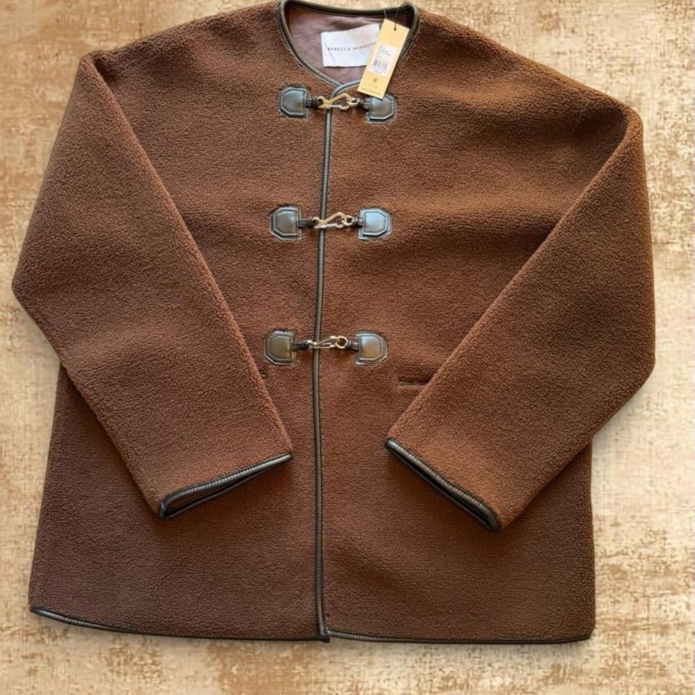 Rebecca Minkoff RM-519 Shearling‎ Toggle Jacket Chocolate Brown Womens Large NWT